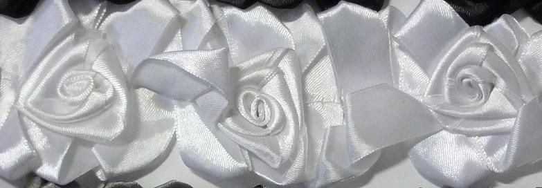 Flowerribbon Satin-elastic design 1/55mm (10 yard), White